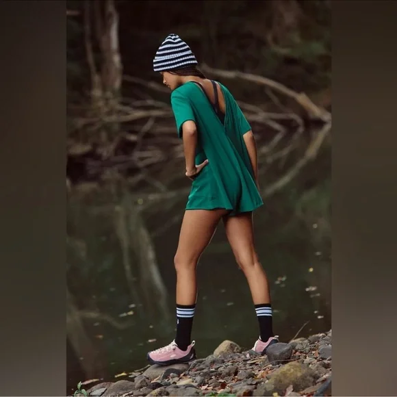 Free People Hot Shot Tee Romper In Heritage Green MEDIUM - Picture 4 of 6